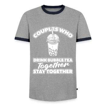Bubble Tea Boba Pair - Men's Ringer Shirt - grey/navy  - Front - AI Model Female 172 light (172cm) & AI Model Male 178 light (178cm)