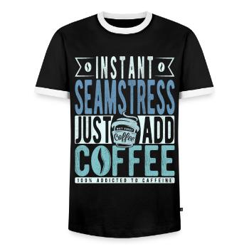 Seamstress coffee saying - Men's Ringer Shirt - black/white - Front - AI Model Female 172 light (172cm) & AI Model Male 178 light (178cm)