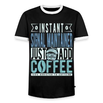 Signal maintenance coffee saying - Men's Ringer Shirt - black/white - Front - AI Model Female 172 light (172cm) & AI Model Male 178 light (178cm)