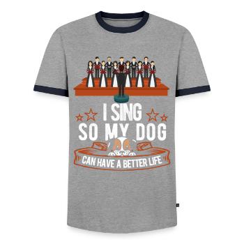 Chef de chœur Chien - T-shirt contrasté Homme - gris/marine  - Devant - AI Model Female 172 light (172cm) & AI Model Male 178 light (178cm)