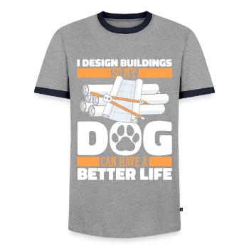 Architect Architecture Dog - Men's Ringer Shirt - grey/navy  - Front - AI Model Female 172 light (172cm) & AI Model Male 178 light (178cm)