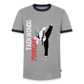 Cool Taekwondo Poomsae Blackbelt Uniforme - T-shirt contrasté Homme - gris/marine  - Devant - AI Model Female 172 light (172cm) & AI Model Male 178 light (178cm)