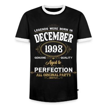 Born December 1998 Birthday Gift - Men's Ringer Shirt - black/white - Front - AI Model Female 172 light (172cm) & AI Model Male 178 light (178cm)