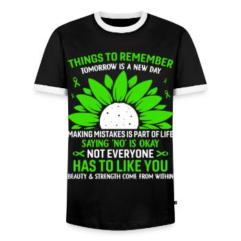 Things To Remember Tomorrow - Men's Ringer Shirt - black/white - Front - AI Model Female 172 light (172cm) & AI Model Male 178 light (178cm)