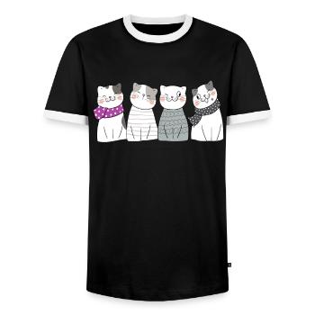 Asexuell Katzen - Männer Kontrast-T-Shirt - Schwarz/Weiß - Vorne - AI Model Female 172 light (172cm) & AI Model Male 178 light (178cm)
