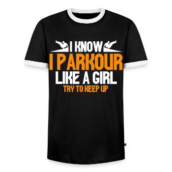 Parkour Cadeau Freerunning Parkour Runner - T-shirt contrasté Homme - noir/blanc - Devant - AI Model Female 172 light (172cm) & AI Model Male 178 light (178cm)