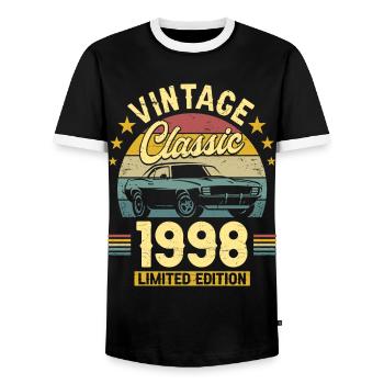 Voiture Vintage 1998 25 Ans Anniversaire - T-shirt contrasté Homme - noir/blanc - Devant - AI Model Female 172 light (172cm) & AI Model Male 178 light (178cm)