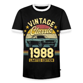 Car Vintage 1988 35 Years Anniversary - Men's Ringer Shirt - black/white - Front - AI Model Female 172 light (172cm) & AI Model Male 178 light (178cm)