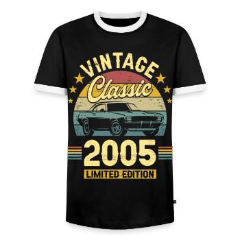 Voiture Vintage 2005 18 Ans Anniversaire - T-shirt contrasté Homme - noir/blanc - Devant - AI Model Female 172 light (172cm) & AI Model Male 178 light (178cm)