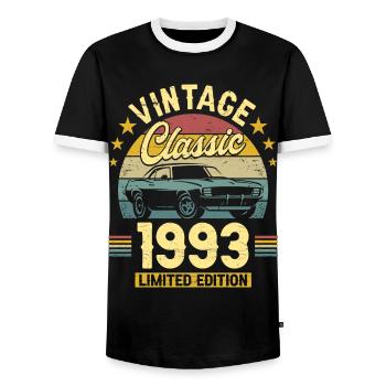 Autojahrgang 1993 30-jähriges Jubiläum - Männer Kontrast-T-Shirt - Schwarz/Weiß - Vorne - AI Model Female 172 light (172cm) & AI Model Male 178 light (178cm)