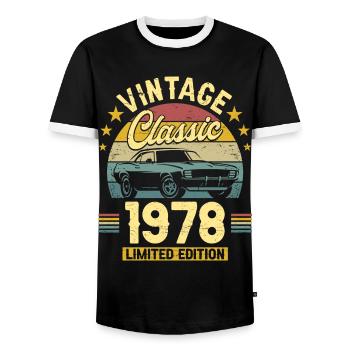 Car Vintage 1978 45 Years Anniversary - Men's Ringer Shirt - black/white - Front - AI Model Female 172 light (172cm) & AI Model Male 178 light (178cm)