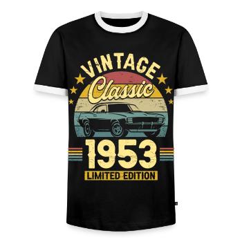 Car Vintage 1953 70 Years Anniversary - Men's Ringer Shirt - black/white - Front - AI Model Female 172 light (172cm) & AI Model Male 178 light (178cm)