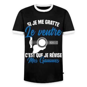 Si je me gratte le ventre humour guitariste - T-shirt contrasté Homme - noir/blanc - Devant - AI Model Female 172 light (172cm) & AI Model Male 178 light (178cm)