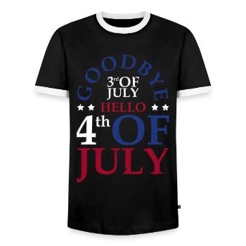 Goodbye July 3rd Hello July 4th, - Men's Ringer Shirt - black/white - Front - AI Model Female 172 light (172cm) & AI Model Male 178 light (178cm)