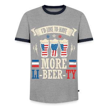 Je veux plus de li-bier-ty 4 juillet - T-shirt contrasté Homme - gris/marine  - Devant - AI Model Female 172 light (172cm) & AI Model Male 178 light (178cm)