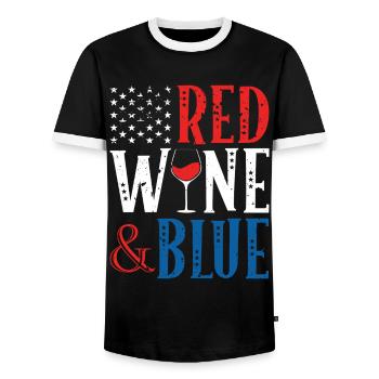 Vin rouge et boisson bleue au 4 juillet - T-shirt contrasté Homme - noir/blanc - Devant - AI Model Female 172 light (172cm) & AI Model Male 178 light (178cm)