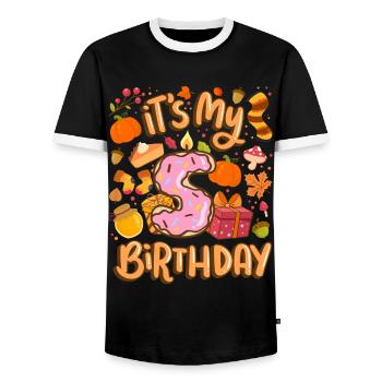 C’est mon 5 anniversaire automne feuille d’érable automne - T-shirt contrasté Homme - noir/blanc - Devant - AI Model Female 172 light (172cm) & AI Model Male 178 light (178cm)