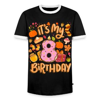 C’est mon 8 anniversaire automne feuille d’érable automne - T-shirt contrasté Homme - noir/blanc - Devant - AI Model Female 172 light (172cm) & AI Model Male 178 light (178cm)