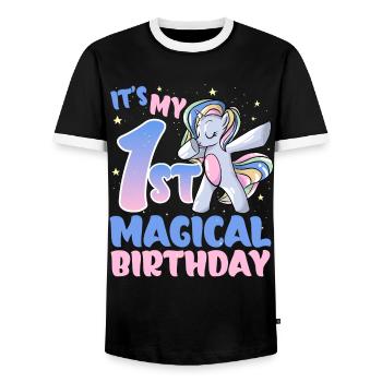 It's my 1st magical birthday - Men's Ringer Shirt - black/white - Front - AI Model Female 172 light (172cm) & AI Model Male 178 light (178cm)
