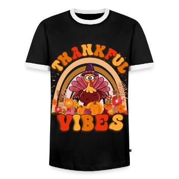 Thankful Vibes Thanksgiving Turquie Fleurs de vacances - T-shirt contrasté Homme - noir/blanc - Devant - AI Model Female 172 light (172cm) & AI Model Male 178 light (178cm)