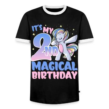 It's my 2nd magical birthday - Men's Ringer Shirt - black/white - Front - AI Model Female 172 light (172cm) & AI Model Male 178 light (178cm)