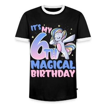 It's my 6th magical birthday - Men's Ringer Shirt - black/white - Front - AI Model Female 172 light (172cm) & AI Model Male 178 light (178cm)