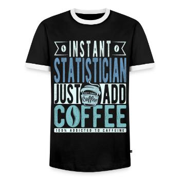 Statistician coffee saying - Men's Ringer Shirt - black/white - Front - AI Model Female 172 light (172cm) & AI Model Male 178 light (178cm)
