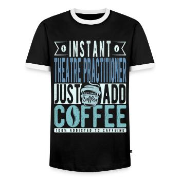 Theatre practitioner coffee saying - Men's Ringer Shirt - black/white - Front - AI Model Female 172 light (172cm) & AI Model Male 178 light (178cm)