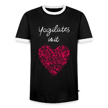Yogilates mit Herz Fitnesskurs Fitnessstudio Yoga - Männer Kontrast-T-Shirt - Schwarz/Weiß - Vorne - AI Model Female 172 light (172cm) & AI Model Male 178 light (178cm)