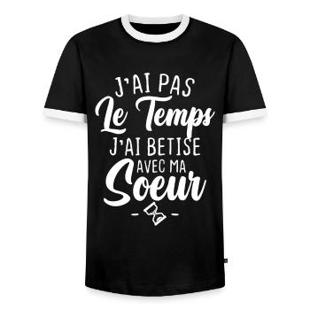 J'ai pas le temps j'ai betise avec ma soeur - T-shirt contrasté Homme - noir/blanc - Devant - AI Model Female 172 light (172cm) & AI Model Male 178 light (178cm)