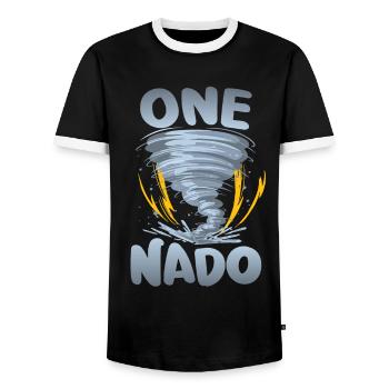 One-nado warning 1st birthday | Tornado - Men's Ringer Shirt - black/white - Front - AI Model Female 172 light (172cm) & AI Model Male 178 light (178cm)