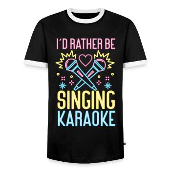 Karaoké Chanteur Années 80 Rétro I’d - T-shirt contrasté Homme - noir/blanc - Devant - AI Model Female 172 light (172cm) & AI Model Male 178 light (178cm)