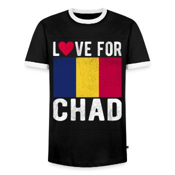 Chad Souvenir - Men's Ringer Shirt - black/white - Front - AI Model Female 172 light (172cm) & AI Model Male 178 light (178cm)
