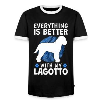 Everything better with Lagotto Romagnolo Truffle Dog - Men's Ringer Shirt - black/white - Front - AI Model Female 172 light (172cm) & AI Model Male 178 light (178cm)
