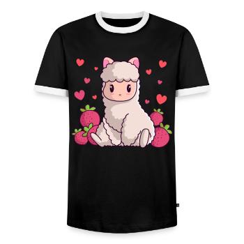 Cute Strawberry Lama No Prob-lama Alpaca Llamas - Men's Ringer Shirt - black/white - Front - AI Model Female 172 light (172cm) & AI Model Male 178 light (178cm)