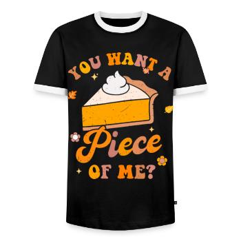Tarte à la citrouille Thanksgiving Vous voulez un morceau de moi - T-shirt contrasté Homme - noir/blanc - Devant - AI Model Female 172 light (172cm) & AI Model Male 178 light (178cm)