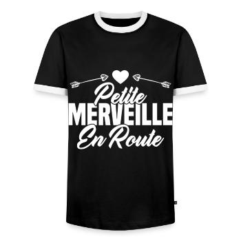 Femme Petite Merveille En Route Future Grossesse - T-shirt contrasté Homme - noir/blanc - Devant - AI Model Female 172 light (172cm) & AI Model Male 178 light (178cm)