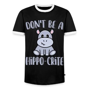 Don't Be A Hippo-Crite Funny Cute Hippopotamus - Men's Ringer Shirt - black/white - Front - AI Model Female 172 light (172cm) & AI Model Male 178 light (178cm)