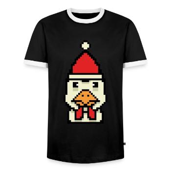 Chicken pixelated Christmas - Funny chicken - Men's Ringer Shirt - black/white - Front - AI Model Female 172 light (172cm) & AI Model Male 178 light (178cm)