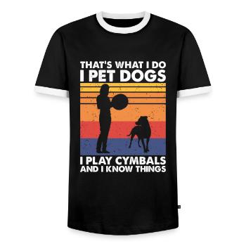 That's What Do Pet Dogs Play Cymbals & Know Things - Men's Ringer Shirt - black/white - Front - AI Model Female 172 light (172cm) & AI Model Male 178 light (178cm)