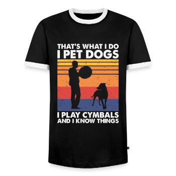 That's What Do Pet Dogs Play Cymbals & Know Things - Men's Ringer Shirt - black/white - Front - AI Model Female 172 light (172cm) & AI Model Male 178 light (178cm)