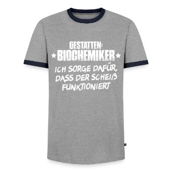 Biochemiker Biochemie Biochemistry Biochemist - Men's Ringer Shirt - grey/navy  - Front - AI Model Female 172 light (172cm) & AI Model Male 178 light (178cm)