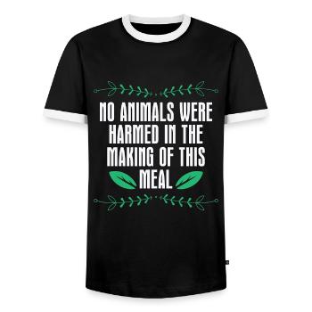 Chef végétalien Aucun animal n’était un chef végétalien à base de plantes - T-shirt contrasté Homme - noir/blanc - Devant - AI Model Female 172 light (172cm) & AI Model Male 178 light (178cm)