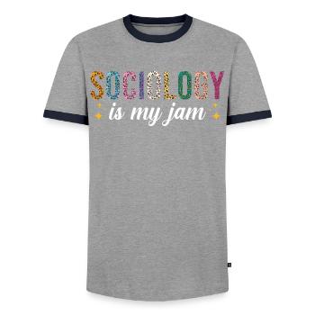 La sociologie est ma passion - T-shirt contrasté Homme - gris/marine  - Devant - AI Model Female 172 light (172cm) & AI Model Male 178 light (178cm)