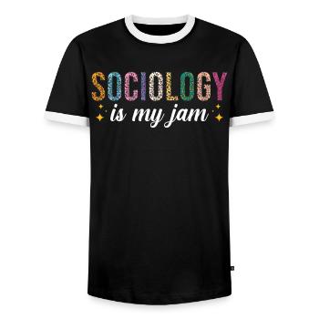 Sociology is my passion - Men's Ringer Shirt - black/white - Front - AI Model Female 172 light (172cm) & AI Model Male 178 light (178cm)