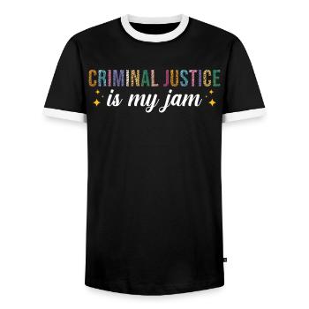 Criminal justice is my passion - Men's Ringer Shirt - black/white - Front - AI Model Female 172 light (172cm) & AI Model Male 178 light (178cm)
