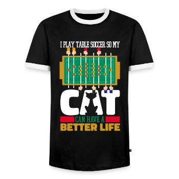 Tischfußball Kicker Katze - Männer Kontrast-T-Shirt - Schwarz/Weiß - Vorne - AI Model Female 172 light (172cm) & AI Model Male 178 light (178cm)