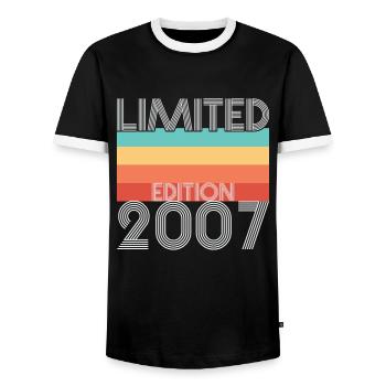 Limited Edition Retro 2007 - Men's Ringer Shirt - black/white - Front - AI Model Female 172 light (172cm) & AI Model Male 178 light (178cm)