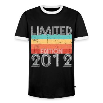 Limited Edition Retro 2012 - Men's Ringer Shirt - black/white - Front - AI Model Female 172 light (172cm) & AI Model Male 178 light (178cm)