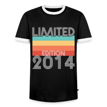 Limited Edition Retro 2014 - Men's Ringer Shirt - black/white - Front - AI Model Female 172 light (172cm) & AI Model Male 178 light (178cm)